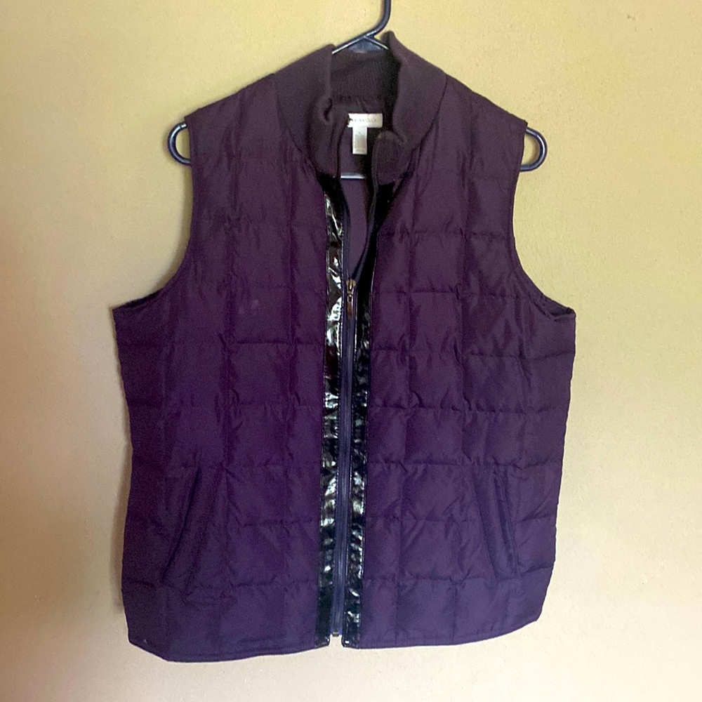 Eggplant purple puffer vest.